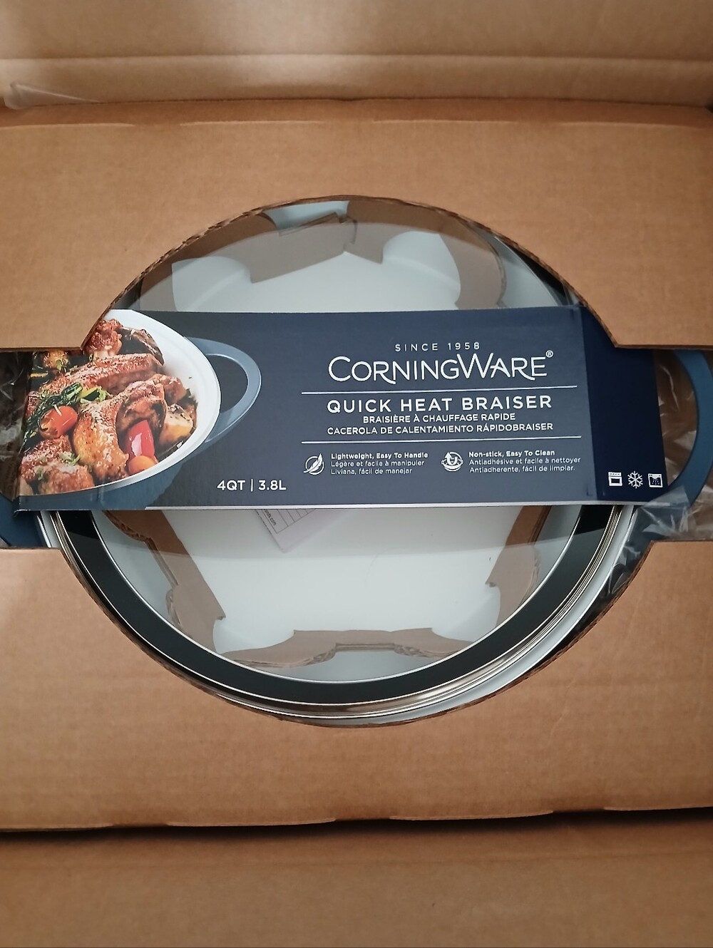 Corningware White Enamel Braiser with Stainless Rim